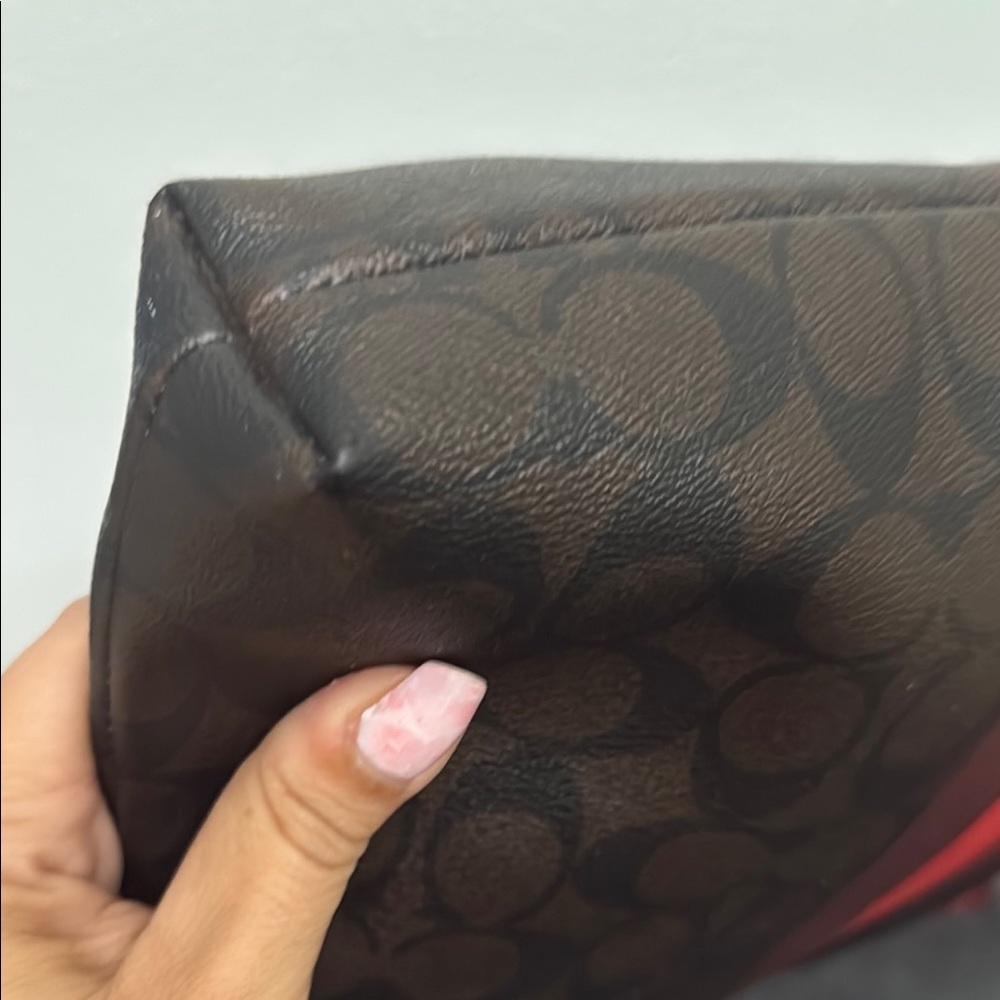 Unique Pristine Coach Brown Crossbody with Red Stripe and Red Strap - Picture 4 of 15